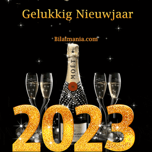 2023 gelukkig nieuwjaar champagne gif