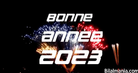 Bonne année 2023 ! Fantastique GIF animé de feux d'artifice.