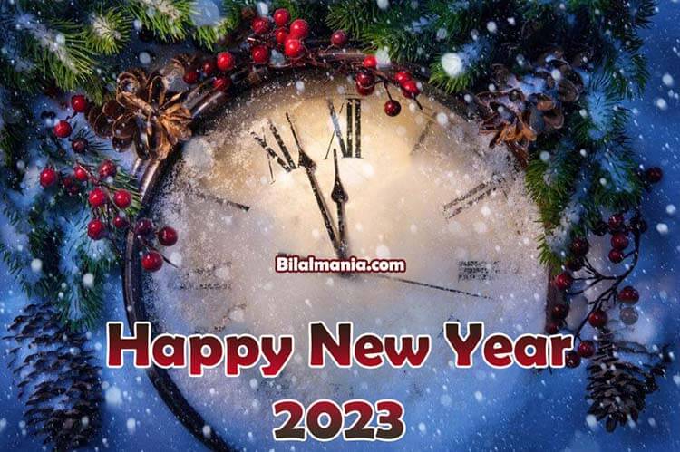 Colorful New Year 2023 countdown and fireworks celebration concept.