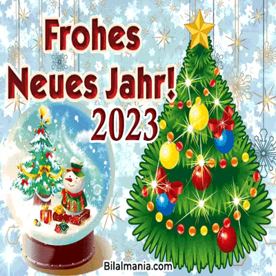 weihnachtsbaum und schönes frohes neues jahr 2023 gif