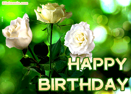 Beautiful white roses - Happy Birthday GIF