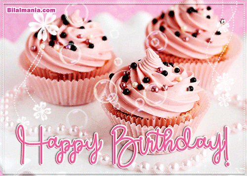 Happy Birthday Cake GIF Image with Animated Bubbles