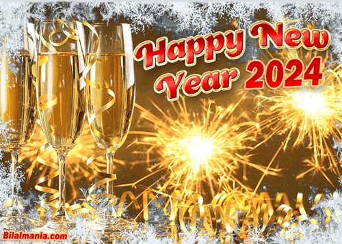 Happy New Year 2024 Gif Champagne and Winter Bareeze